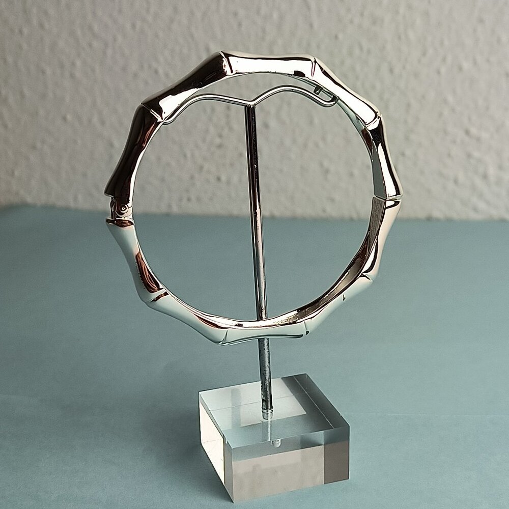 Statement Exquisite Elegant Round Bamboo Hinged Bangle Bracelet Silver T…